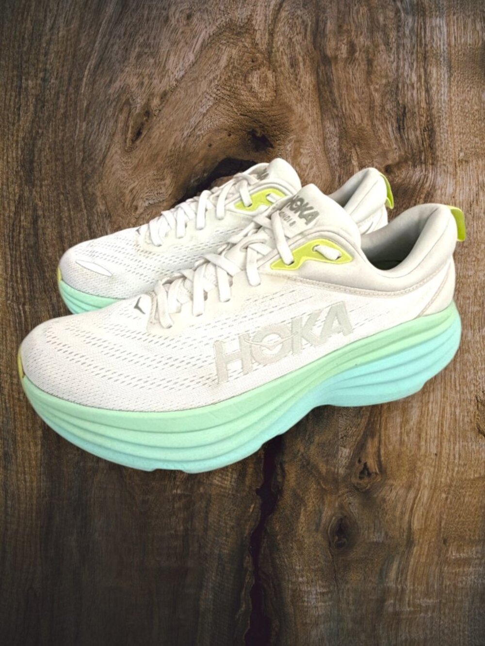 HOKA Bondi 8 Women’s Size 10 White Mint Green Max Cushion Running Walking Shoes